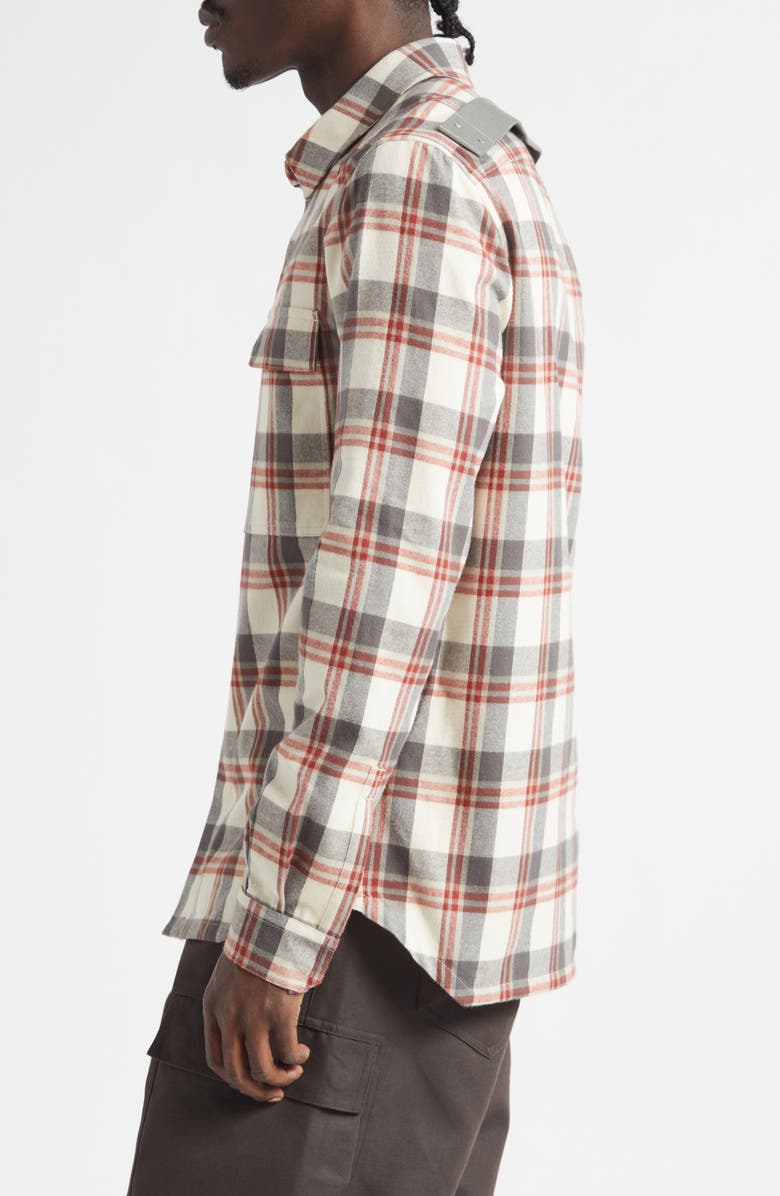 Rick Owens Plaid Cotton Overshirt, Alternate, color, Milk Plaid