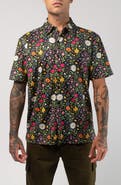 VAST Aqua Terra Scritti Politti Floral Tech Short Sleeve Performance Button-Up Shirt
