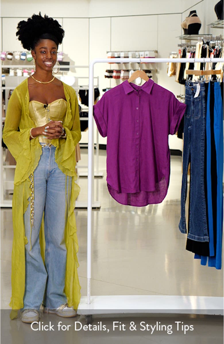 Relaxed Fit Short Sleeve Linen Button-Up Shirt, sales video thumbnail