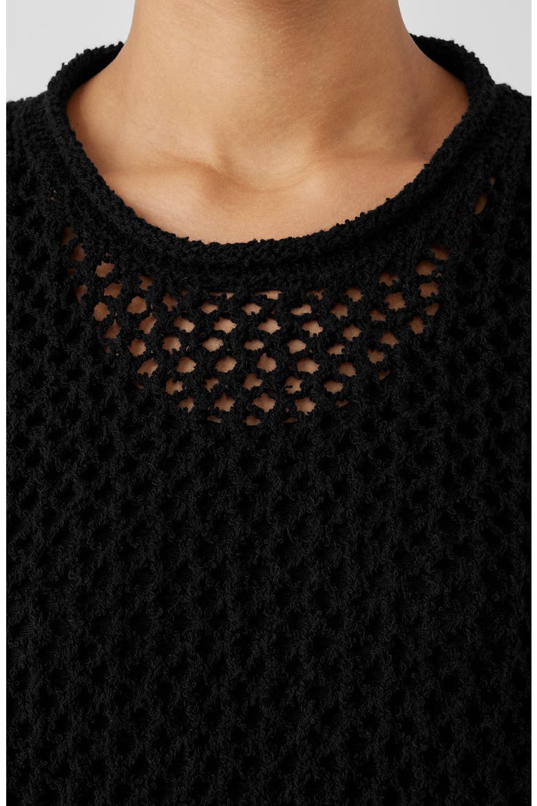 Open Stitch Crewneck Organic Cotton Sweater, Alternate, color, BLACK