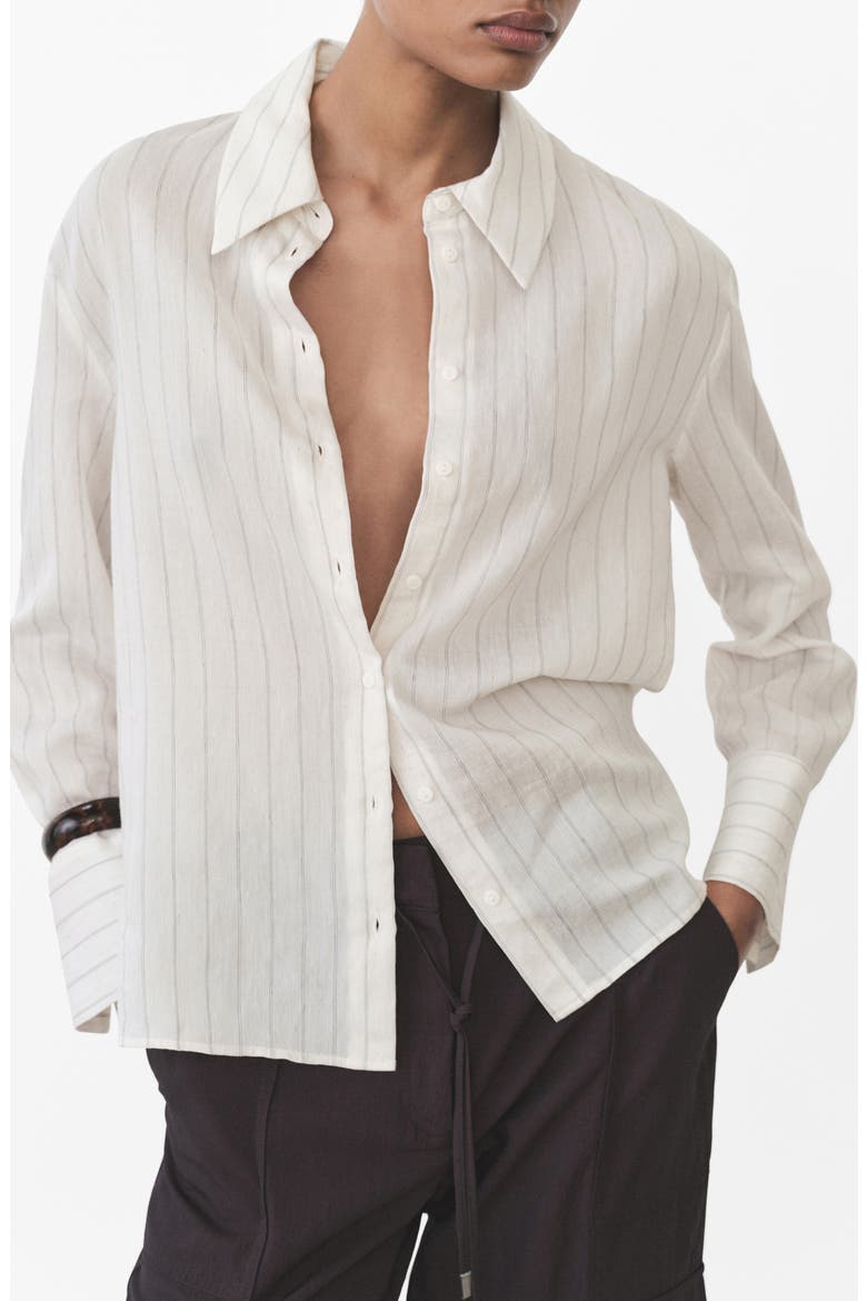 Stripe Button-Up Shirt, Main, color, ECRU