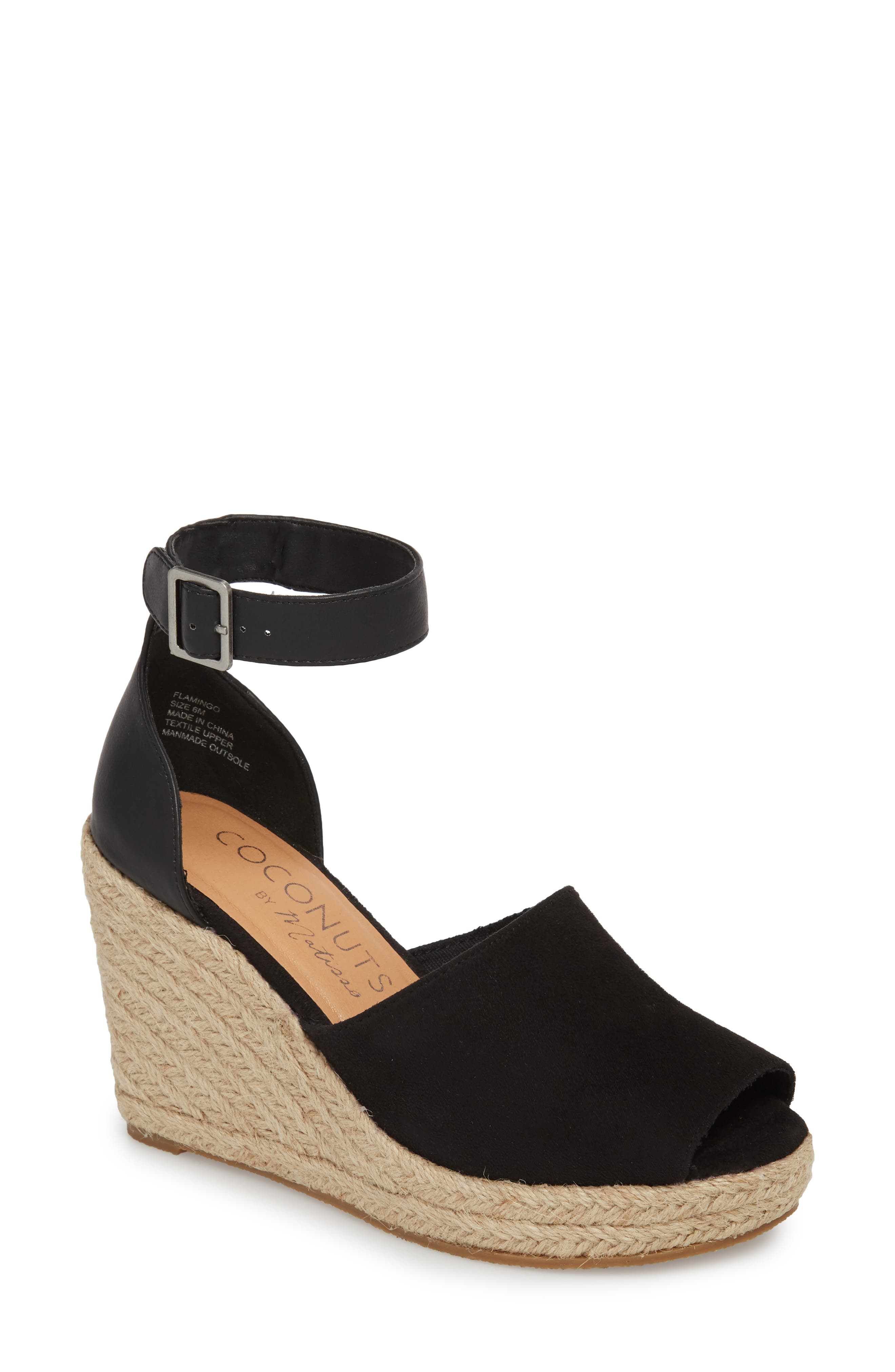 Flamingo Wedge Sandal, Main, color, BLACK SUEDE