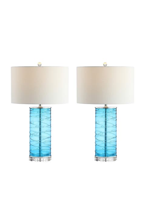 Cole 27.5" Modern Fused Glass Cylinder LED Table Lamp (Set of 2)