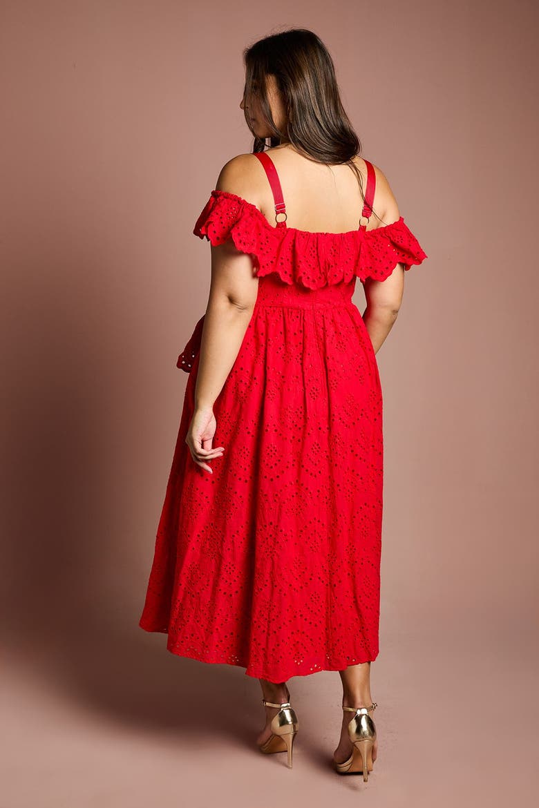 Plus Broderie Midi Dress, Alternate, color, Red