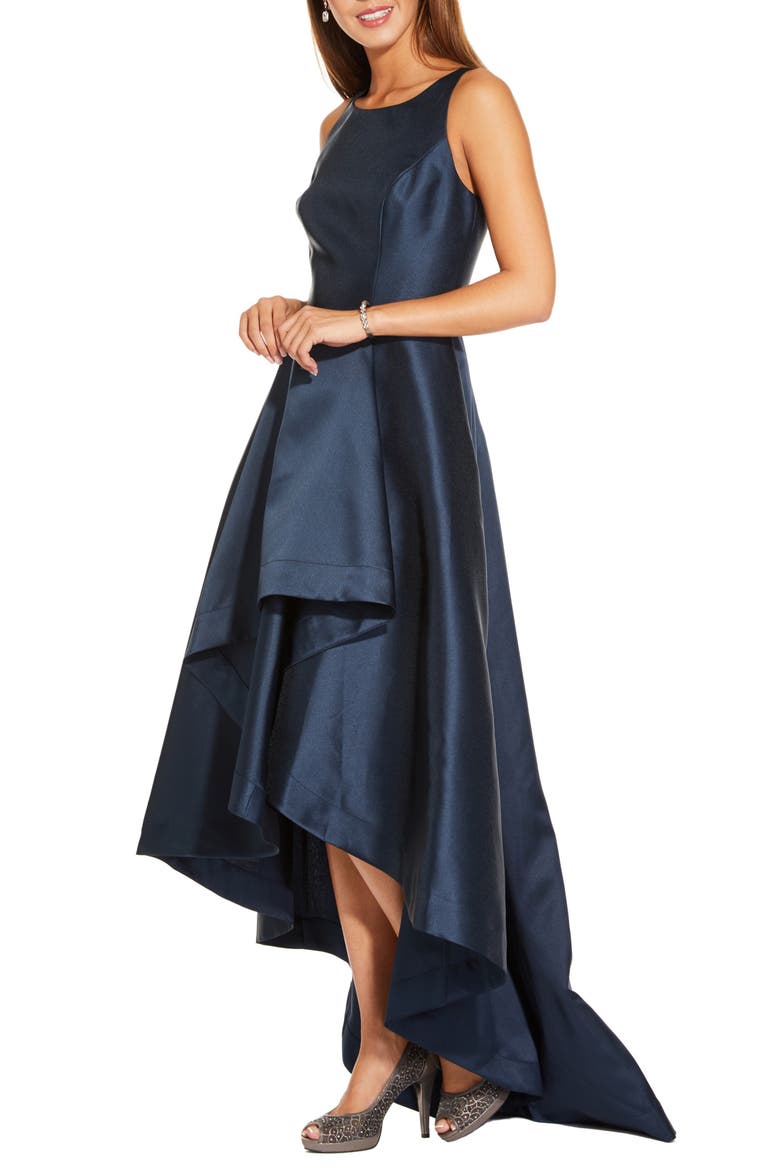 Mikado High/Low Sleeveless Gown, Alternate, color, MIDNIGHT