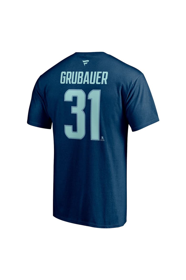 Men's Fanatics Branded Philipp Grubauer Deep Sea Blue Seattle Kraken Authentic Stack Name & Number T-Shirt, Alternate, color, Navy