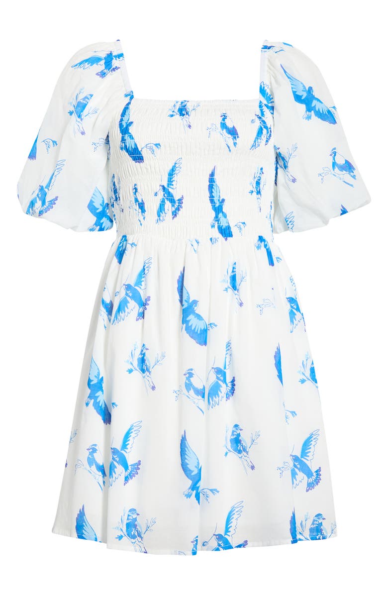 SUGARLIPS Hailie Bluebird Print Smocked Minidress, Main, color, 