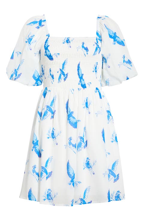 Hailie Bluebird Print Smocked Minidress