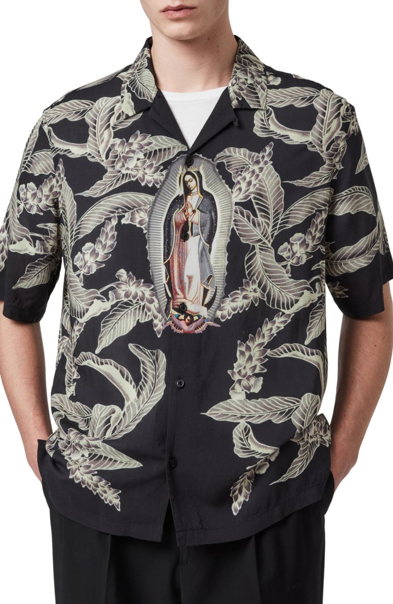 AllSaints Diego Slim Fit Print Short Sleeve Button-Up Shirt, Main, color, 