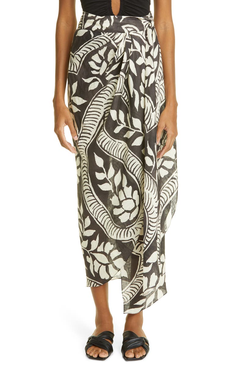 Johanna Ortiz Zebra Found in India Tropical Print Linen Midi Wrap Skirt, Main, color, 