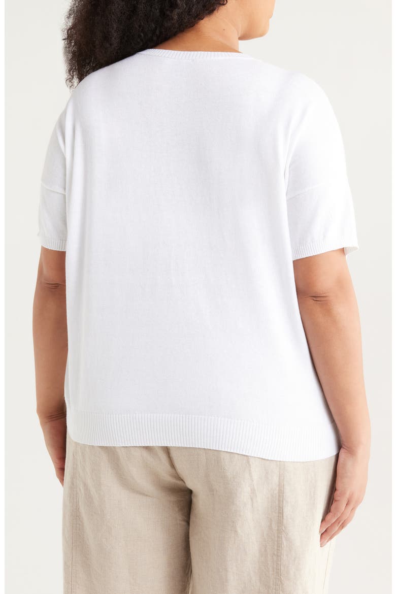 Short Sleeve Cotton Blend Crewneck Sweater, Alternate, color, WHITE