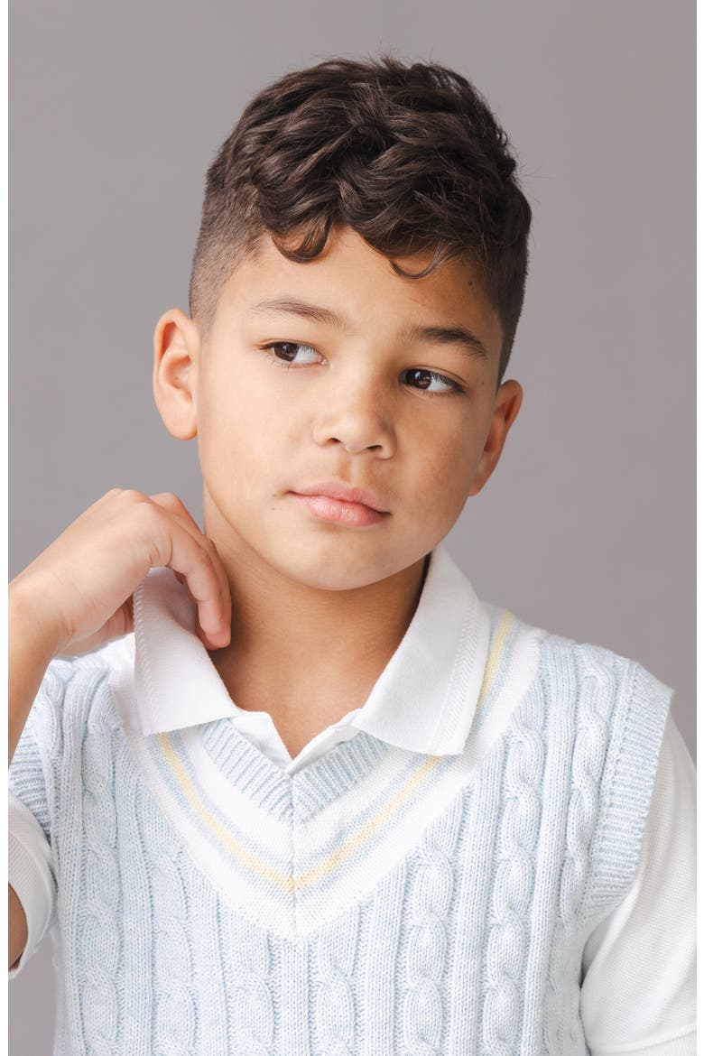 Kids' Organic V-Neck Cricket Sweater Vest, Alternate, color, Light Blue Heather Cable