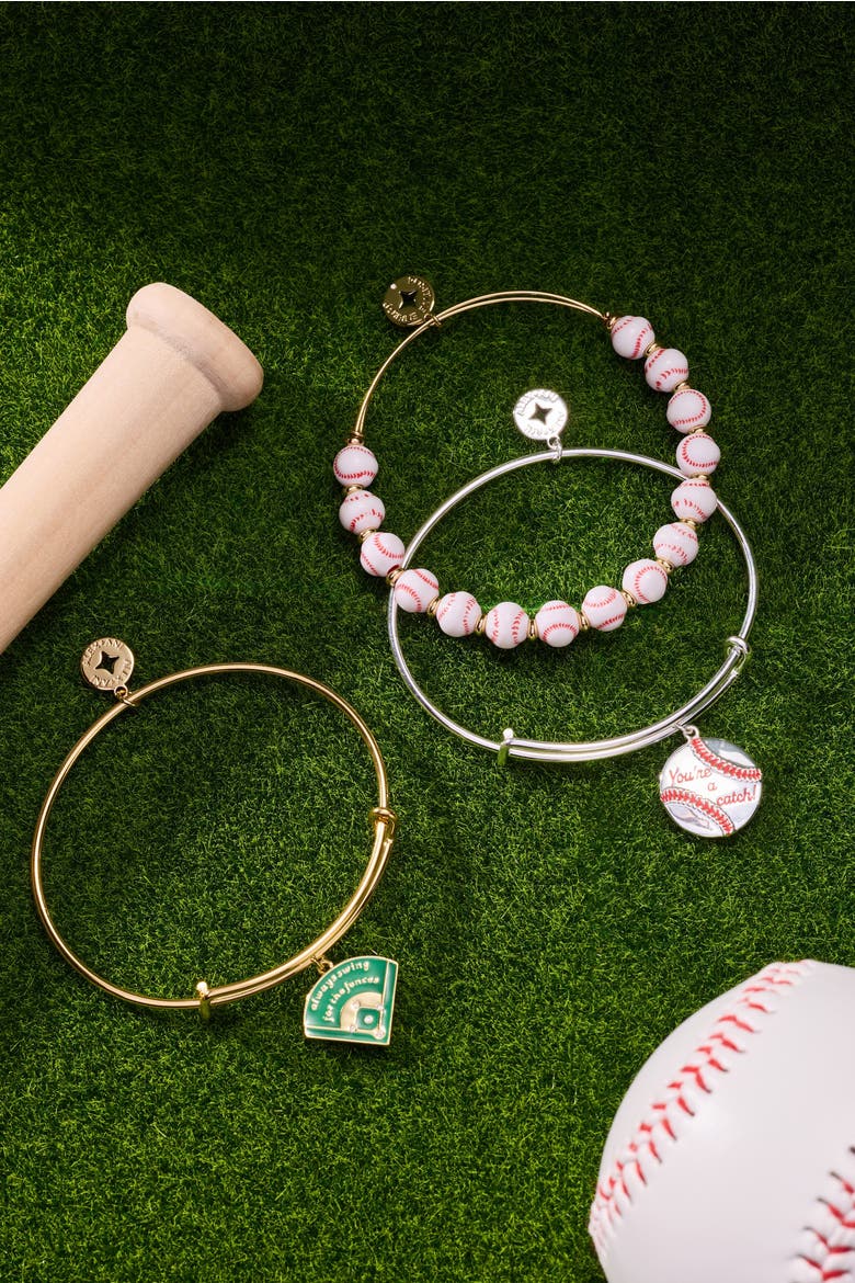 "You're A Catch" Baseball Charm Bangle, Alternate, color, Silver