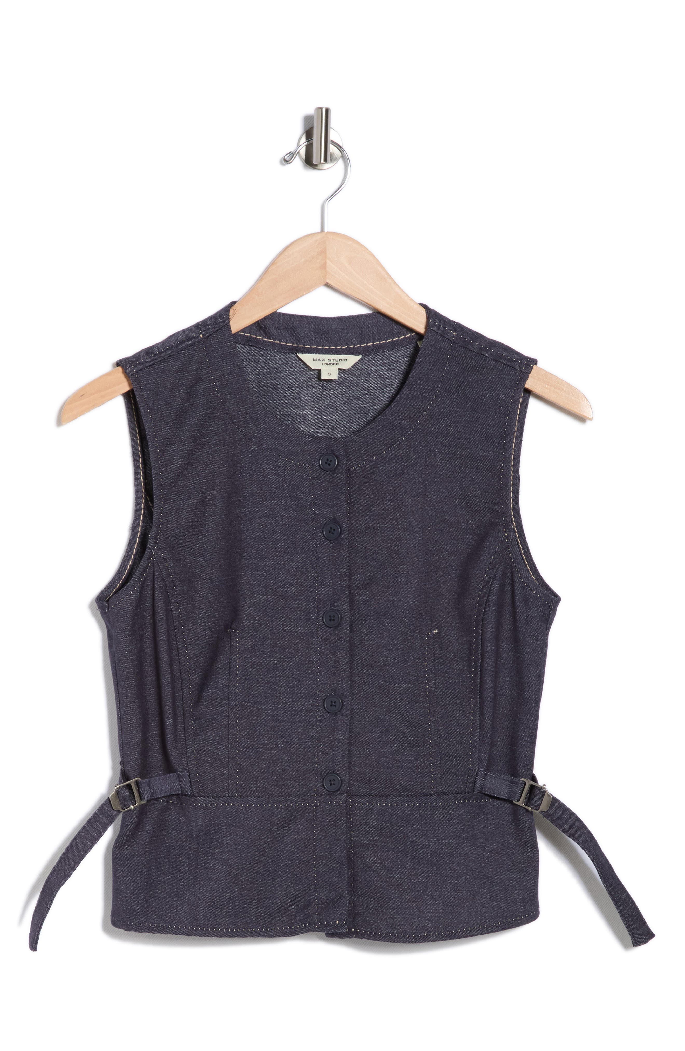 MAX STUDIO Topstitched Button Front Sleeveless Top