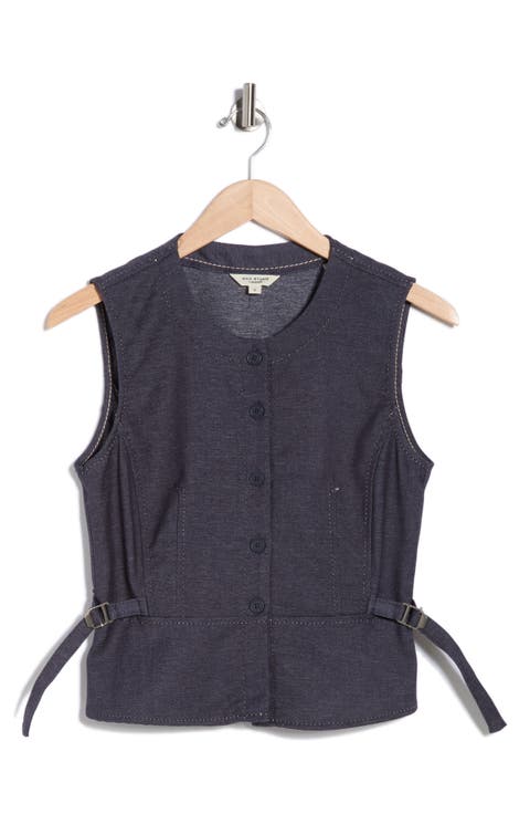 Topstitched Button Front Sleeveless Top
