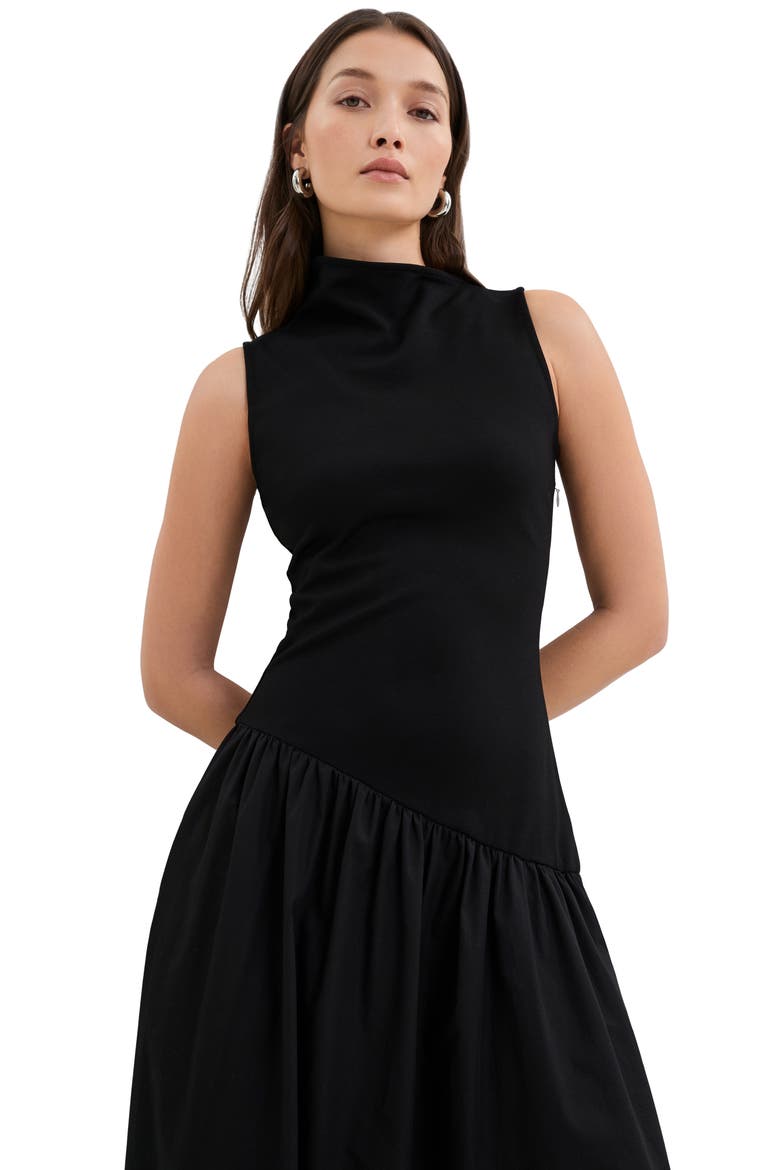 Hutton Sleeveless Mixed Media Maxi Dress, Alternate, color, BLACK