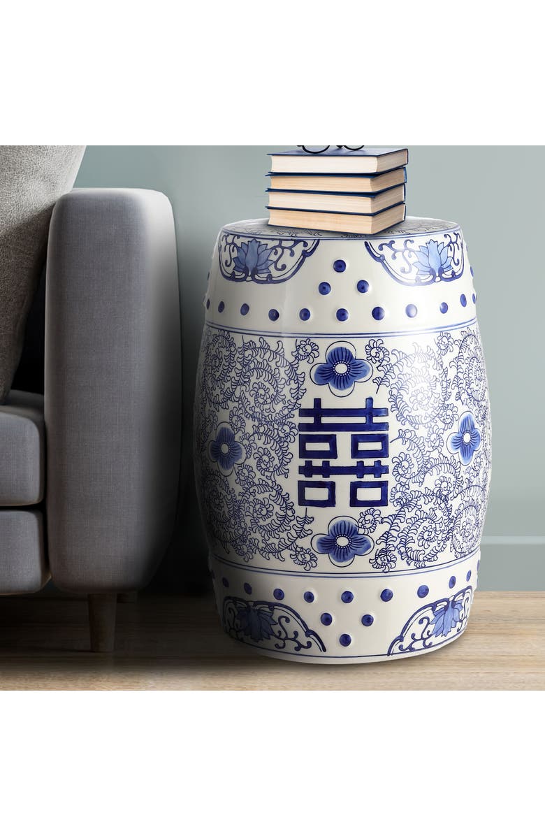 JONATHAN Y Double Happiness 18" Chinoiserie Ceramic Drum Garden Stool, Alternate, color, Blue/White