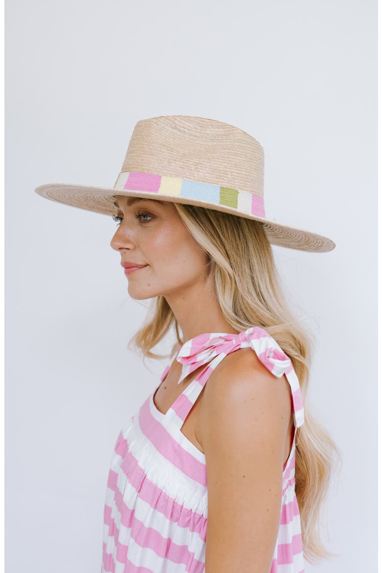 Berta Palm Straw Hat, Alternate, color, PASTEL