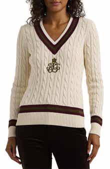 Lauren Ralph Lauren Gassed V-Neck Cable Stitch Sweater