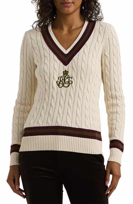 Lauren Ralph Lauren Gassed V-Neck Cable Stitch Sweater
