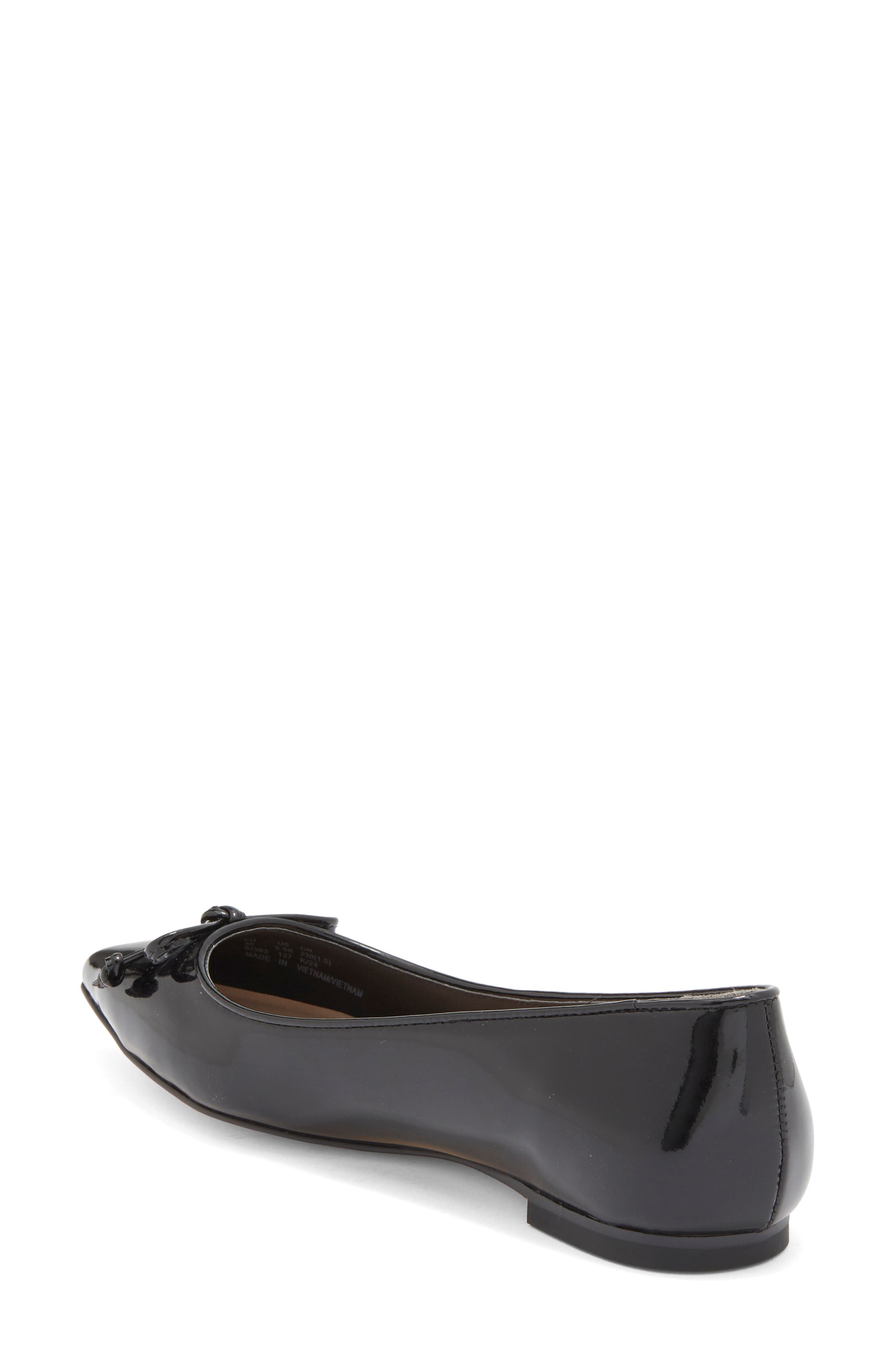 Stuart Weitzman Gabby Pointed Toe Bow Flat, Alternate, color, Black/ Black