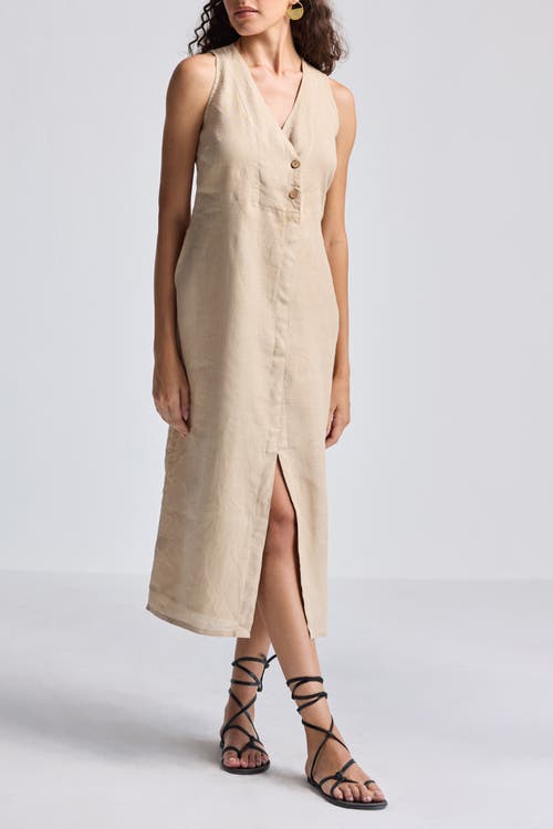 Reistor Straight Dress With Front Slit In Neutral Beige Hemp In Neutral