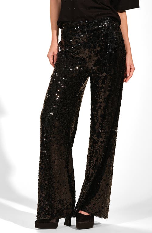 Isaac Mizrahi New York Sequin Wide Leg Pants In Black