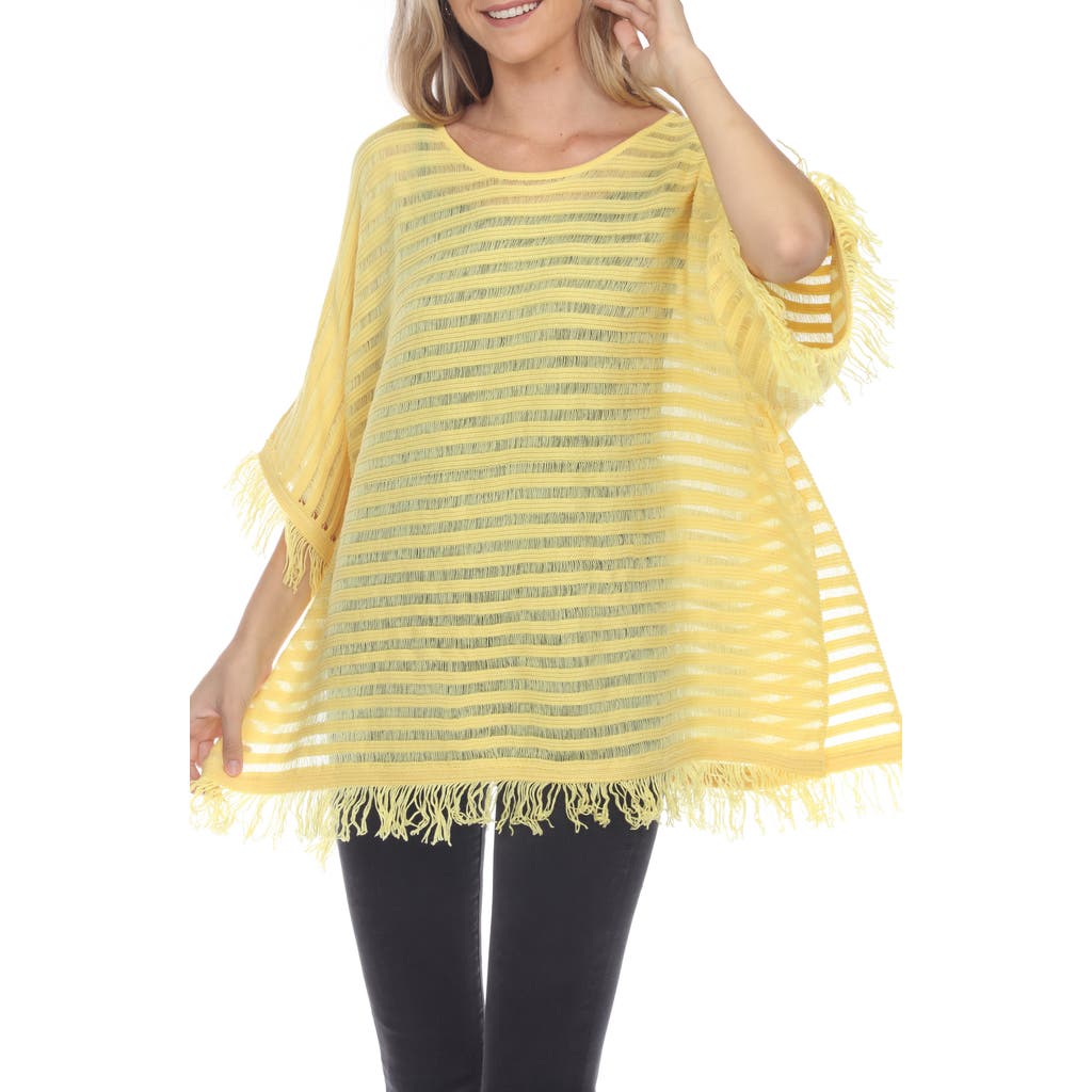 Rain And Rose Fringe Short Sleeve Sweater In Yellow