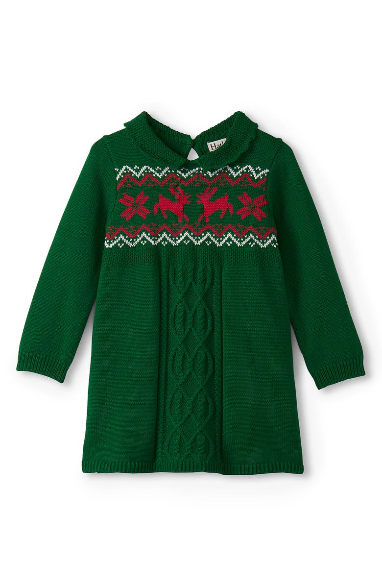 Hatley Eden Cable Knit Fair Isle Sweater Dress, Main, color, Green