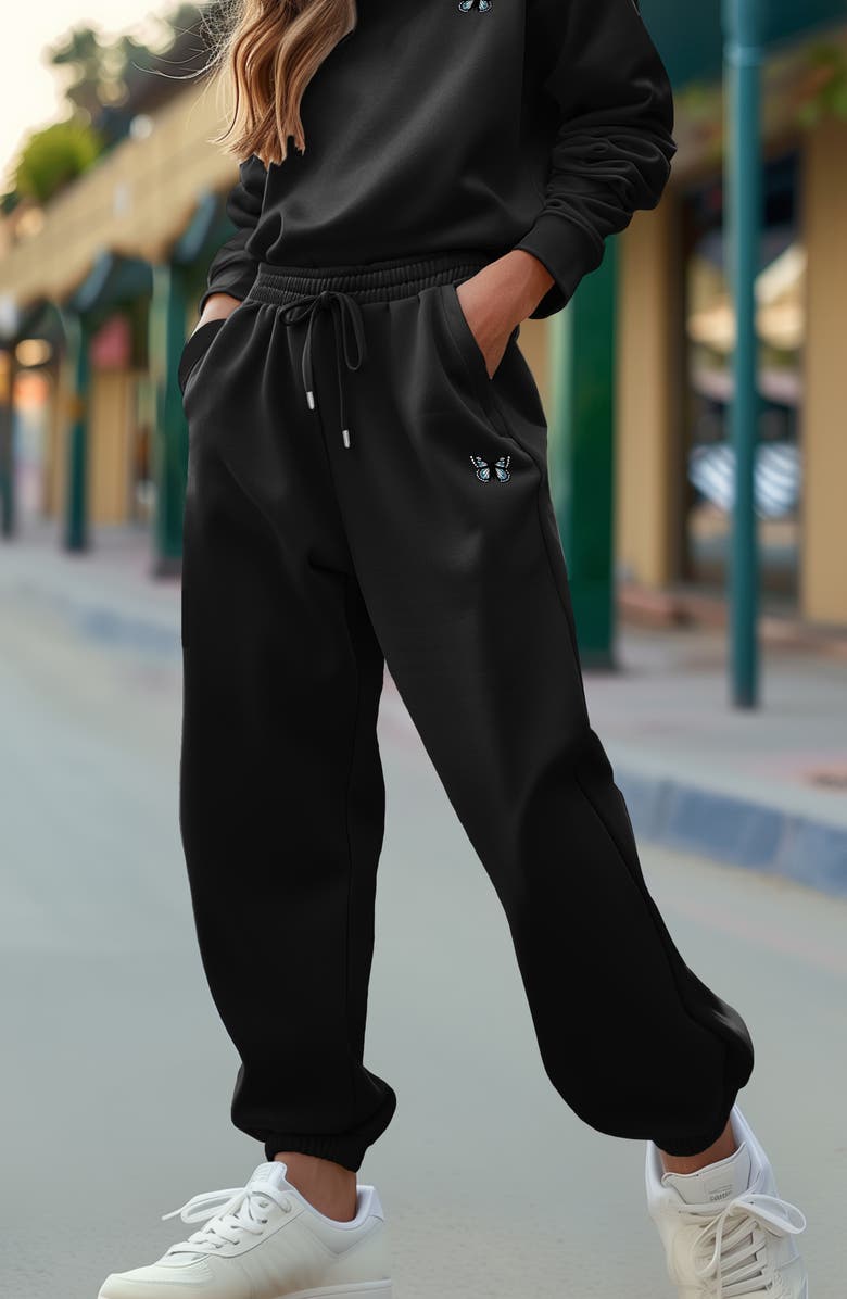 Dalix Butterfly Midweight Fleece Crewneck Sweatsuit, Alternate, color,