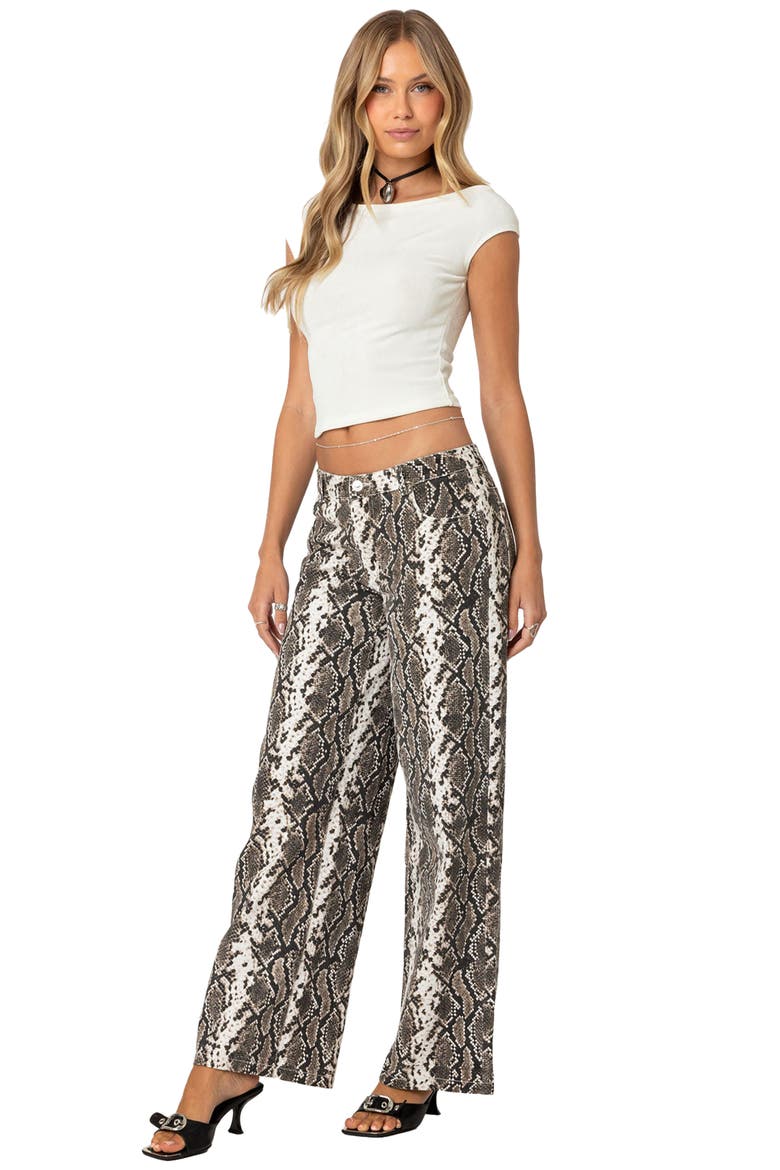 Snakeskin Print Low Rise Wide Leg Jeans, Alternate, color, SNAKE