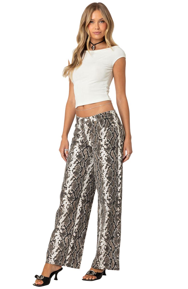 EDIKTED Snakeskin Print Low Rise Wide Leg Jeans, Alternate, color, Snake