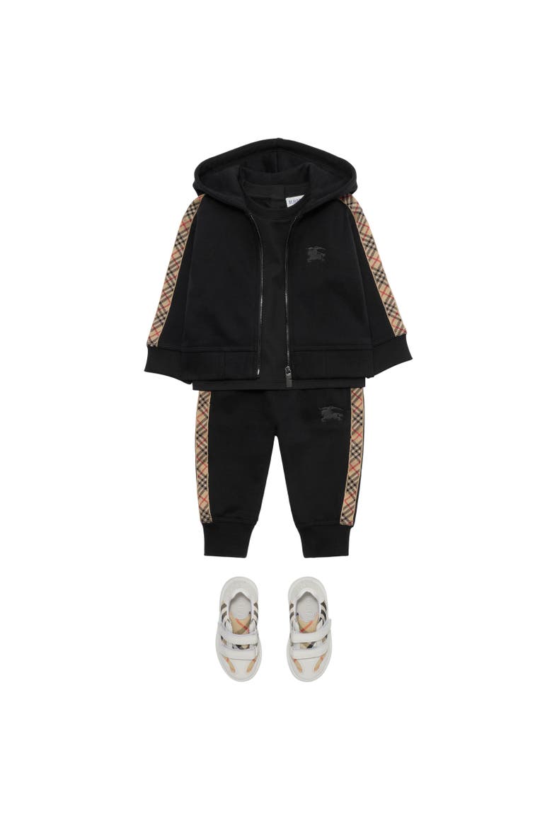 Check Trim Cotton Zip Hoodie, Alternate, color, Black