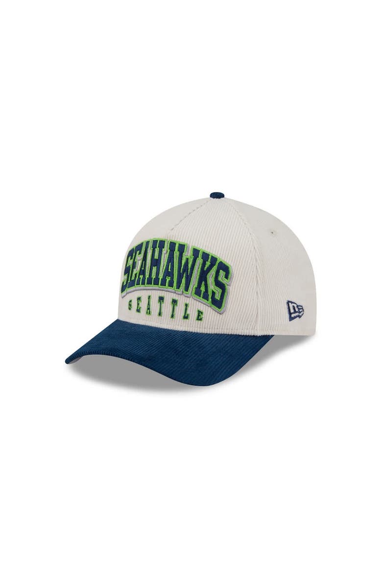 New Era Men's New Era Cream/College Navy Seattle Seahawks Two-Tone Sided Corduroy 9FORTY A-Frame Adjustable Hat, Alternate, color, Cream