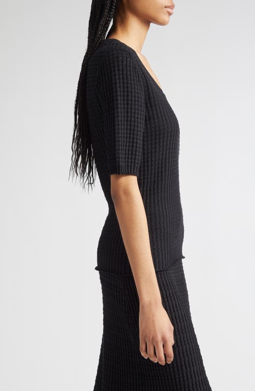 Lafayette 148 New York Mixed Stitch Short Sleeve Sweater In Black