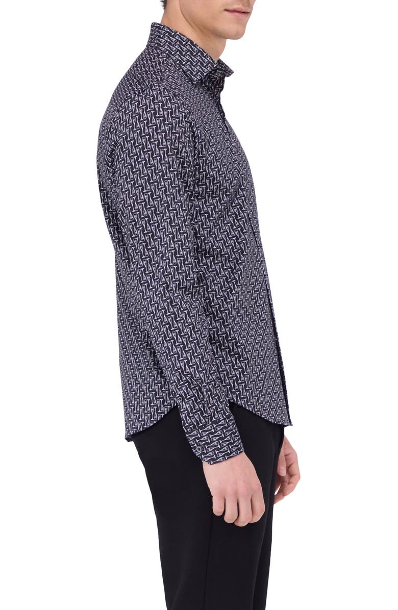 Bugatchi James OoohCotton<sup>®</sup> Champagne Print Button-Up Shirt, Alternate, color, Black