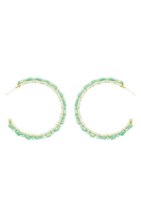 Mint Crystal Hoop Earrings