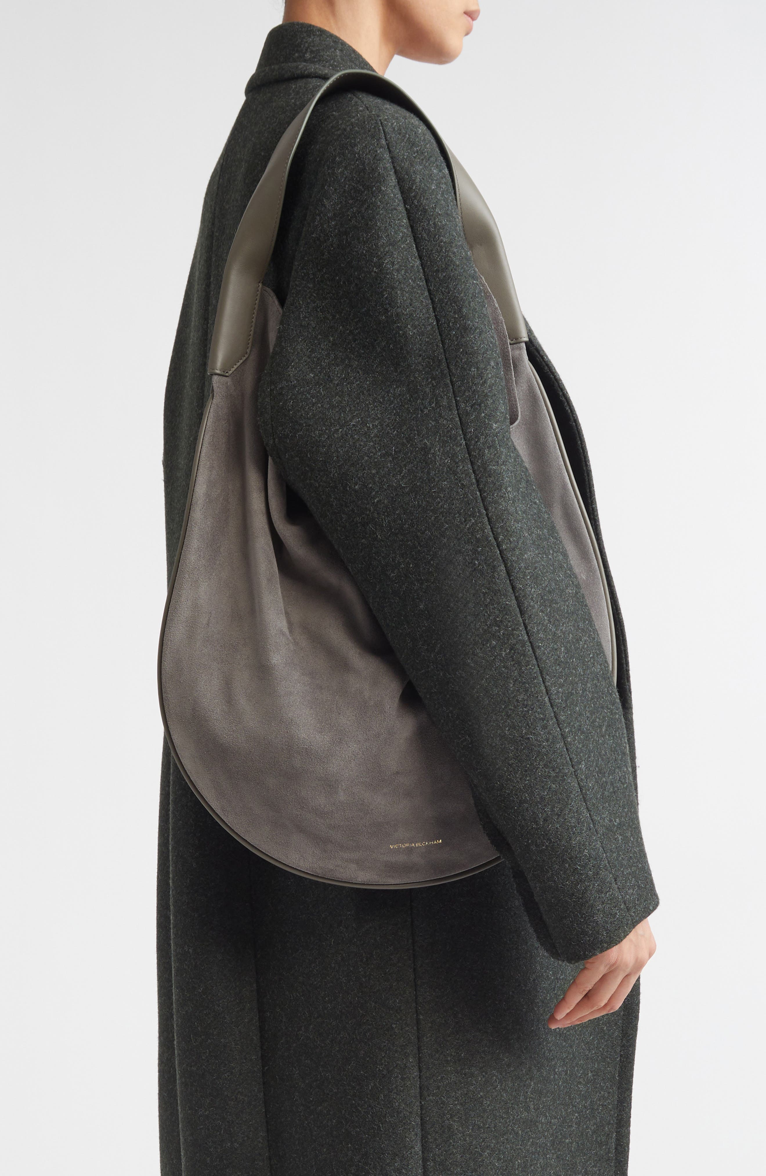 Victoria Beckham The Dia Soft Suede Hobo Bag, Alternate, color, Pebble Grey