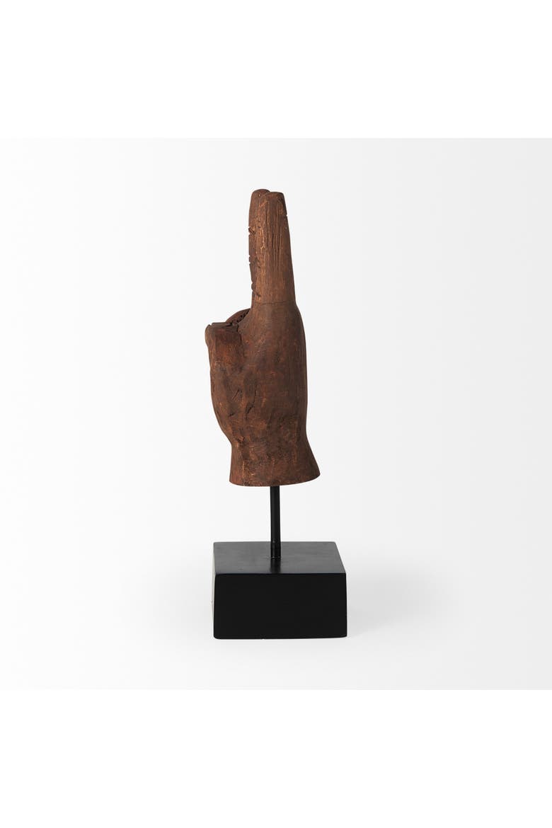 Pacem 4L x 4W Natural Wooden Carved Peace Sign Hand, Alternate, color, Brown
