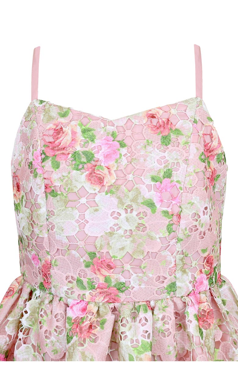 Zunie Kids' Printed Lace Scallop Hem Party Dress, Alternate, color, Pink Multi