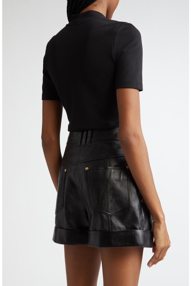 Six-Button Detail Mock Neck T-Shirt, Alternate, color, 0PA BLACK