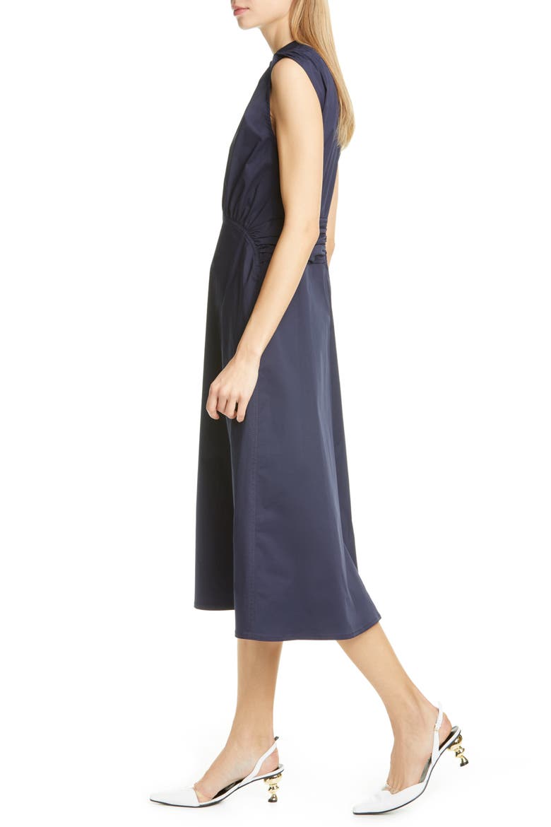 Cotton Poplin A-Line Midi Dress, Alternate, color, DARK NAVY