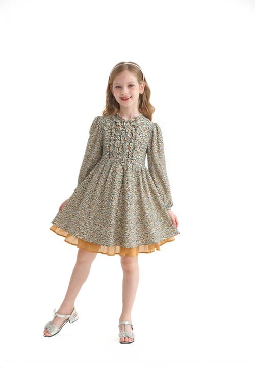 Sweet Cactus Floral Layered Dress In Green