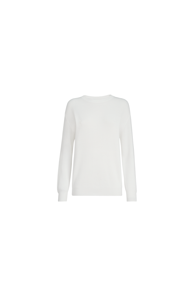 Cotton English rib sweater with monili, Alternate, color, White