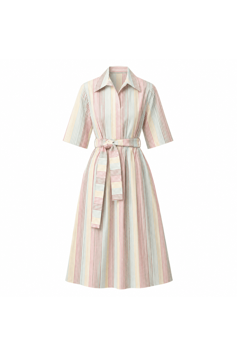 Keitha Belted Striped Midi Dress, Alternate, color, Multi Color