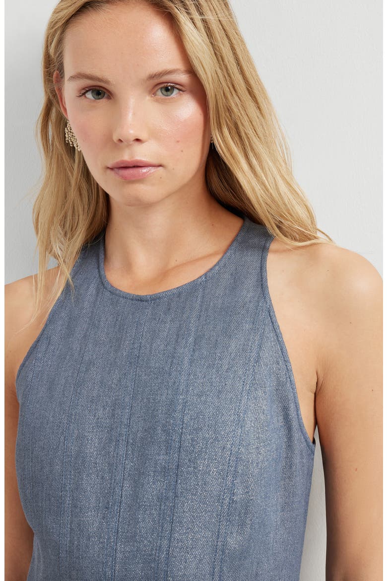 Linen and virgin wool twill dress, Alternate, color, Dark Denim