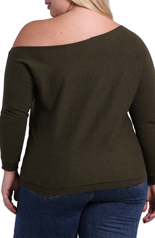 Shop Minnie Rose One-shoulder Cotton & Cashmere Sweater In Army