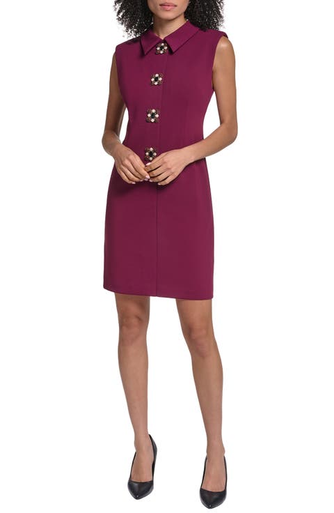 Crystal Button Scuba Crepe Sheath Minidress