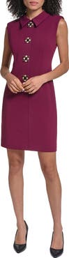 KARL LAGERFELD PARIS Crystal Button Scuba Crepe Sheath Minidress