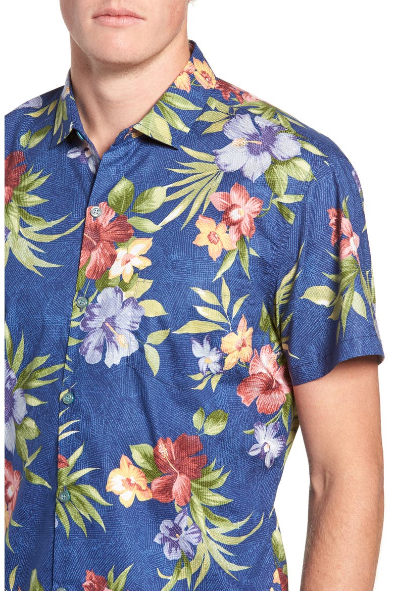 Tropical Filter Trim Fit Camp Shirt, Alternate, color, NAVY
